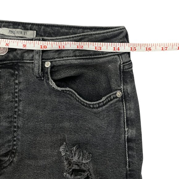 Forever 21 Women’s Black Distressed Skinny Jeans Size 30 High Rise Ripped Denim - Picture 6 of 16